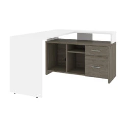 Bestar Equinox 57W X 56W L-Shaped Desk In White & Walnut Grey - 115860-001735