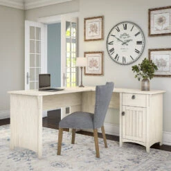 Bush Furniture Salinas Collection L-Shaped Desk With Storage Antique White - SAD160AW-03