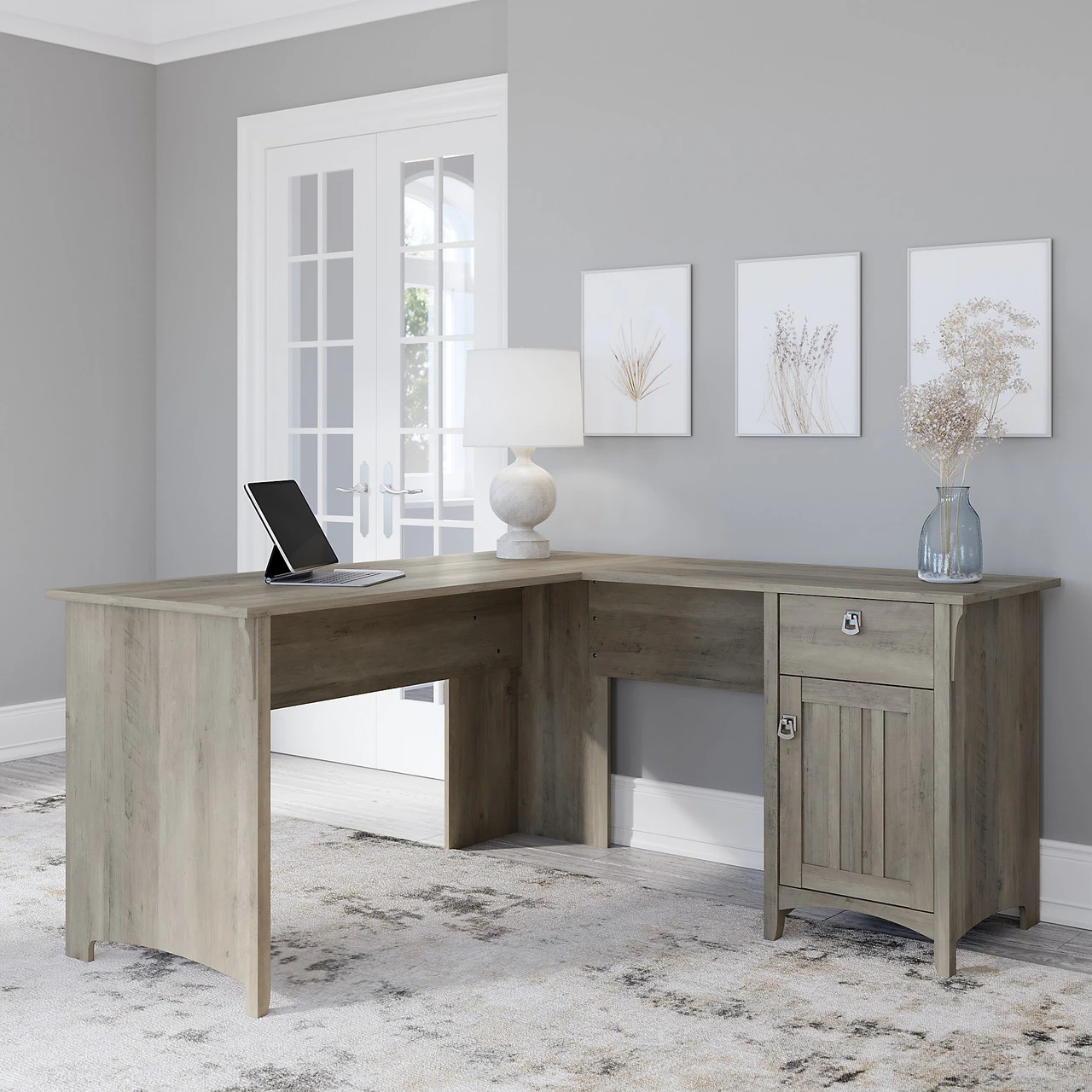 Bush Furniture Salinas Collection L-Shaped Desk With Storage Driftwood Gray - SAD160DG-03