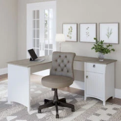 Bsh Furniture Salinas Collection L-Shaped Desk With Storage Shiplap Gray And White - SAD160G2W-03
