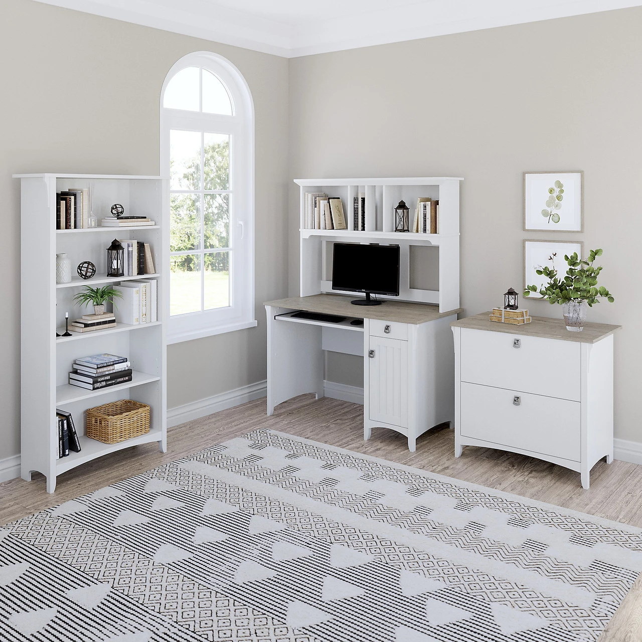 Bush Furniture Salinas Mission Desk With Hutch, Lateral File And Bookcase Shiplap Gray - SAL002G2W - Image 2