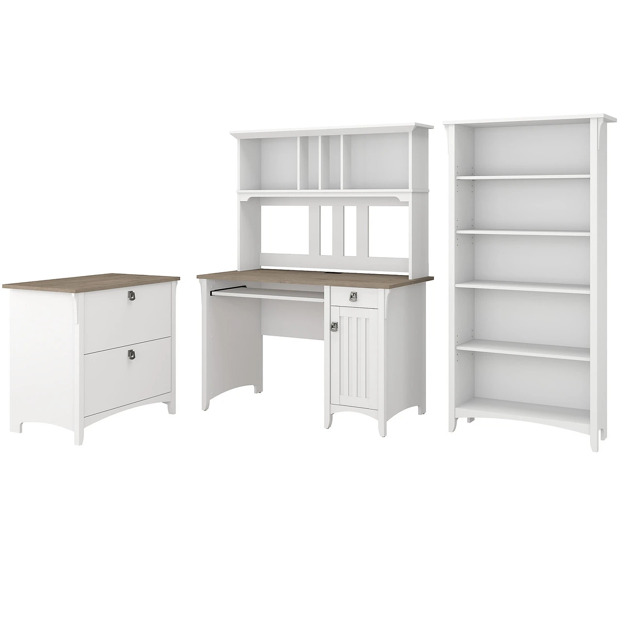 Bush Furniture Salinas Mission Desk With Hutch, Lateral File And Bookcase Shiplap Gray - SAL002G2W