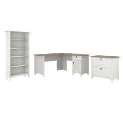 Bush Furniture Salinas 60" L-Shaped Desk With Lateral File And Bookcase Shiplap Gray - SAL003G2W