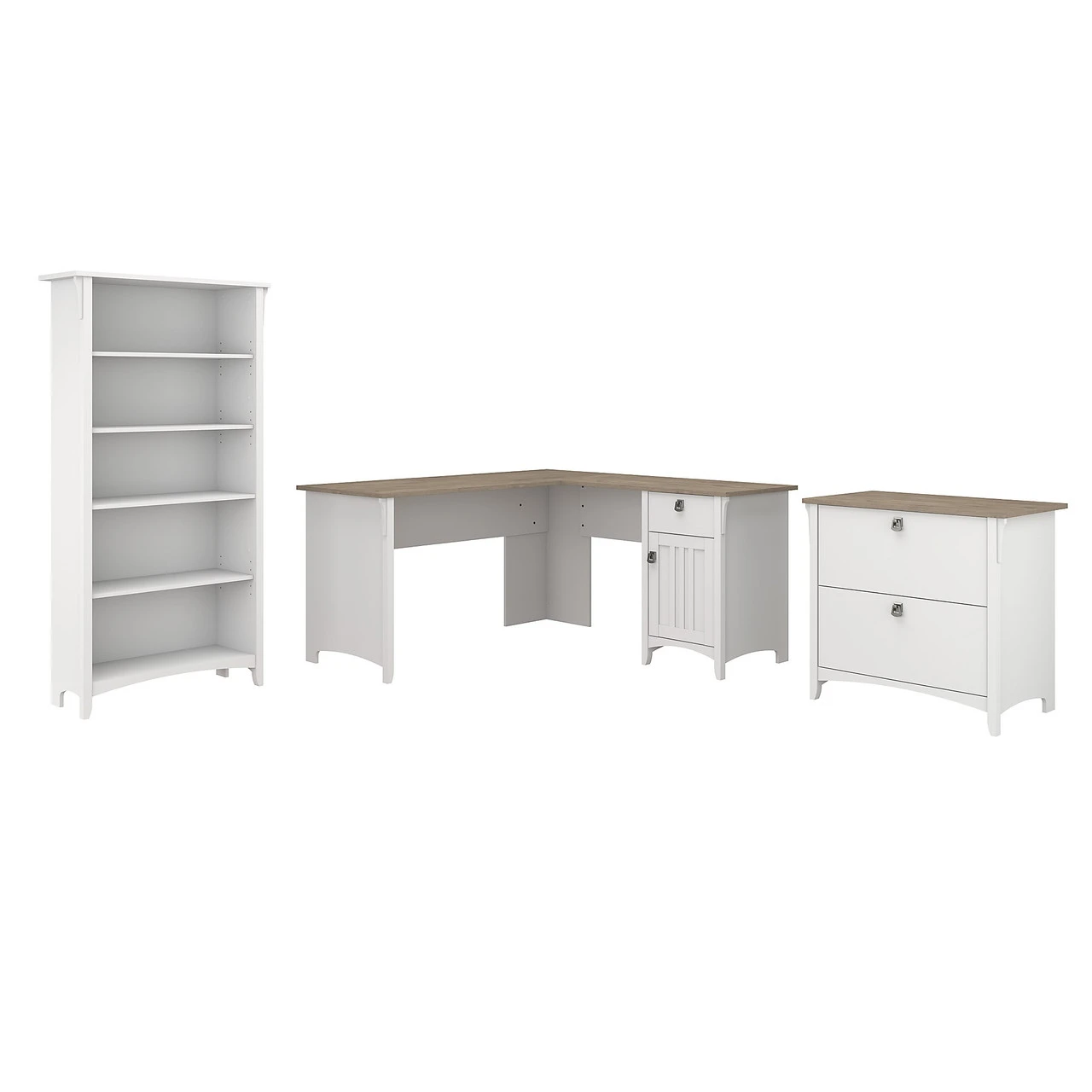Bush Furniture Salinas 60" L-Shaped Desk With Lateral File And Bookcase Shiplap Gray - SAL003G2W