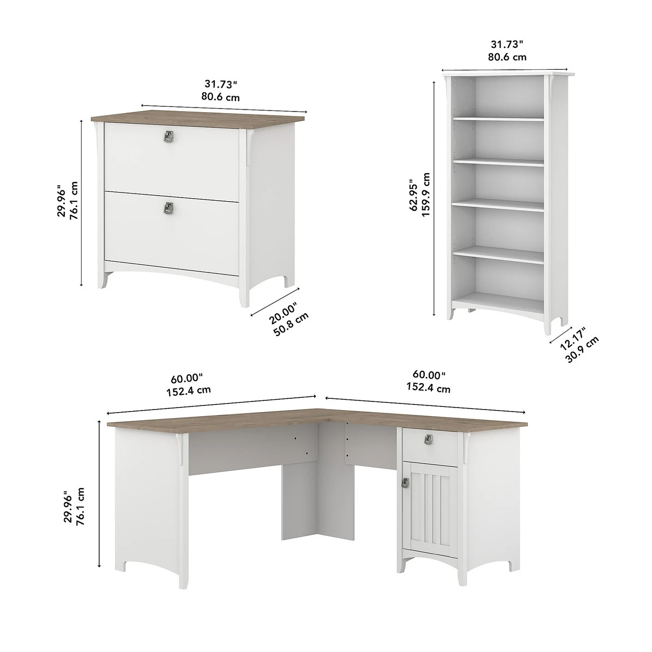 Bush Furniture Salinas 60" L-Shaped Desk With Lateral File And Bookcase Shiplap Gray - SAL003G2W - Image 3