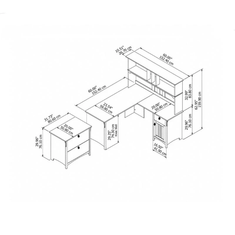 Bush Furniture Salinas 60W L Shaped Desk With Hutch And Lateral File Cabinet In Antique White - SAL005AW - Image 2