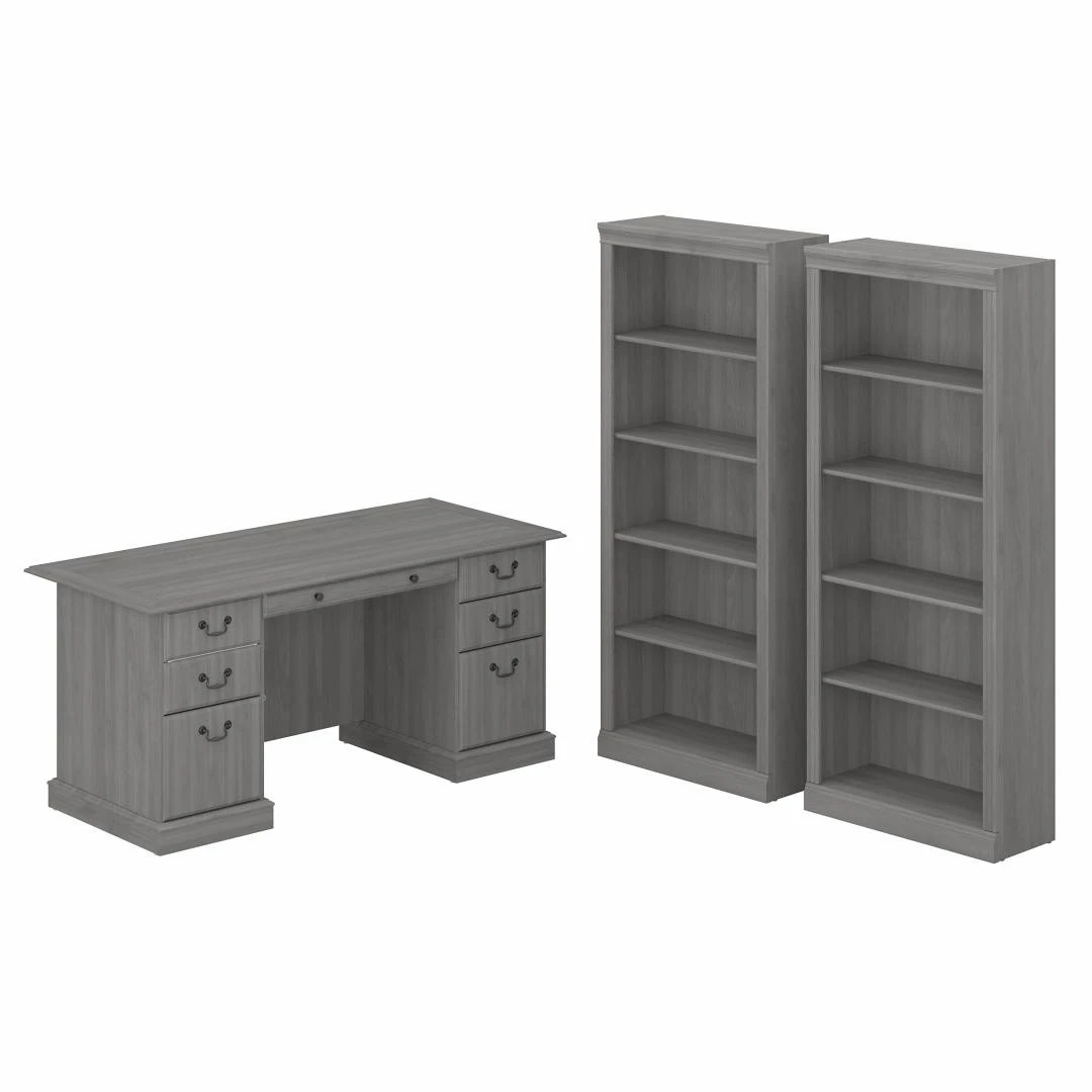 Bush Saratoga Collection Executive Desk And Bookcase Set Modern Gray - SAR003MG