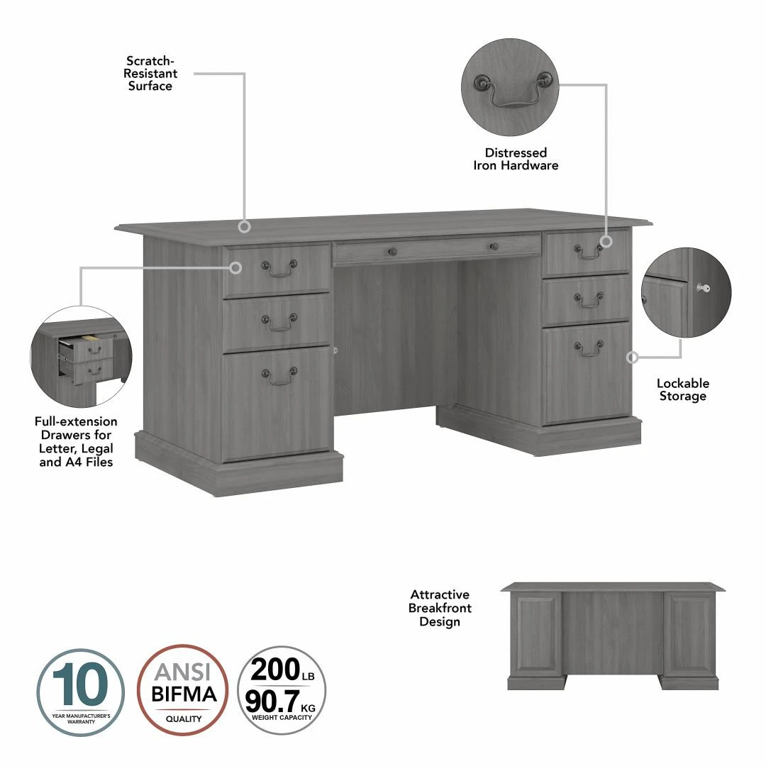 Bush Saratoga Collection Executive Desk And Bookcase Set Modern Gray - SAR003MG - Image 9