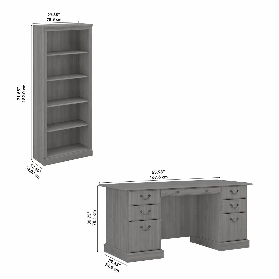 Bush Saratoga Collection Executive Desk And Bookcase Set Modern Gray - SAR003MG - Image 3
