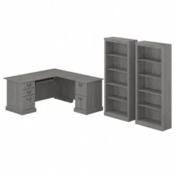 Bush Saratoga Collection L-Shaped Desk And Bookcase Set Modern Gray - SAR005MG