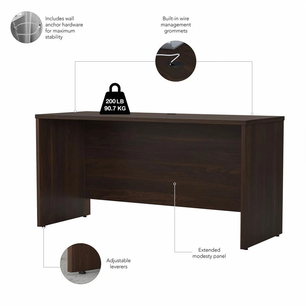 Bush Business Furniture Studio C Credenza Desk 60" X 24" Black Walnut - SCD360BW - Image 6
