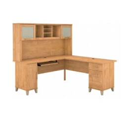 Bush Furniture Somerset 72W L Shaped Desk With Hutch In Maple Cross - SET001MC