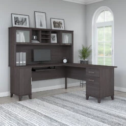 Bush Furniture Somerset 72W L Shaped Desk With Hutch Storm Gray - SET001SG