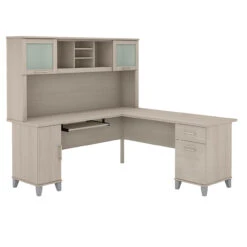Bush Furniture Somerset 72W L Shaped Desk With Hutch In Sand Oak - SET001SO