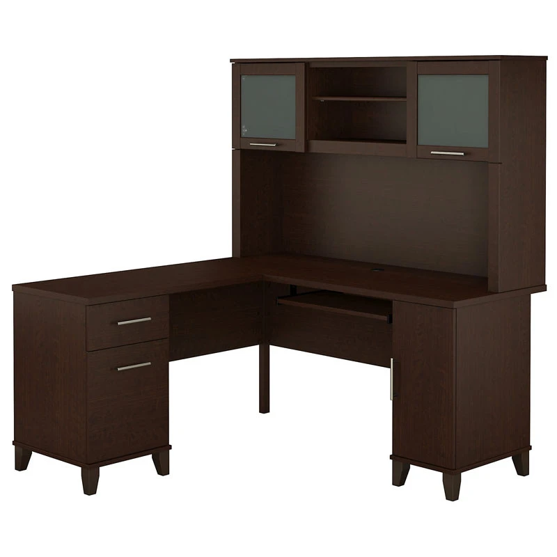 Bush Furniture Somerset 60W L-Shaped Desk W Hutch Mocha Cherry - SET002MR - Image 3