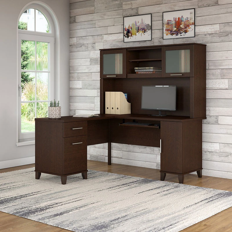 Bush Furniture Somerset 60W L-Shaped Desk W Hutch Mocha Cherry - SET002MR - Image 6