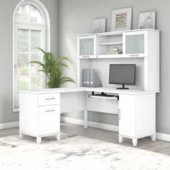 Bush Furniture Somerset 60W L Shaped Desk With Hutch White -SET002WH