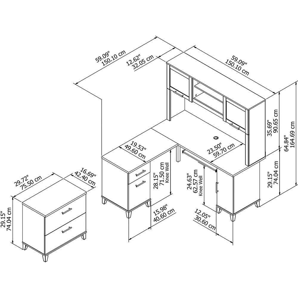 Bush Furniture Somerset 60W L Shaped Desk W Hutch W Lateral File Cabinet White - SET008WH - Image 3