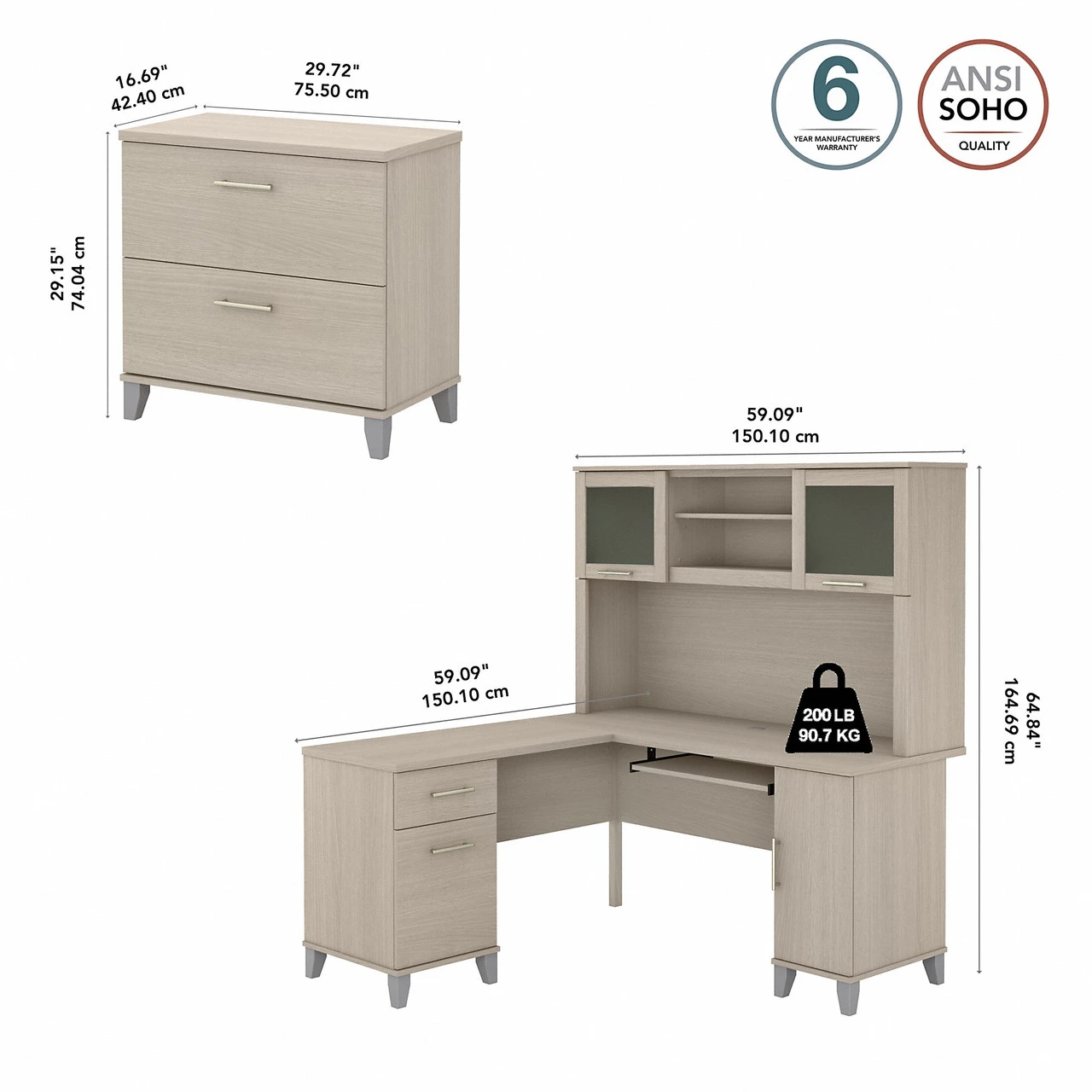 Bush Furniture 60W L Desk W Hutch And Lateral File - SET008SO - Image 2