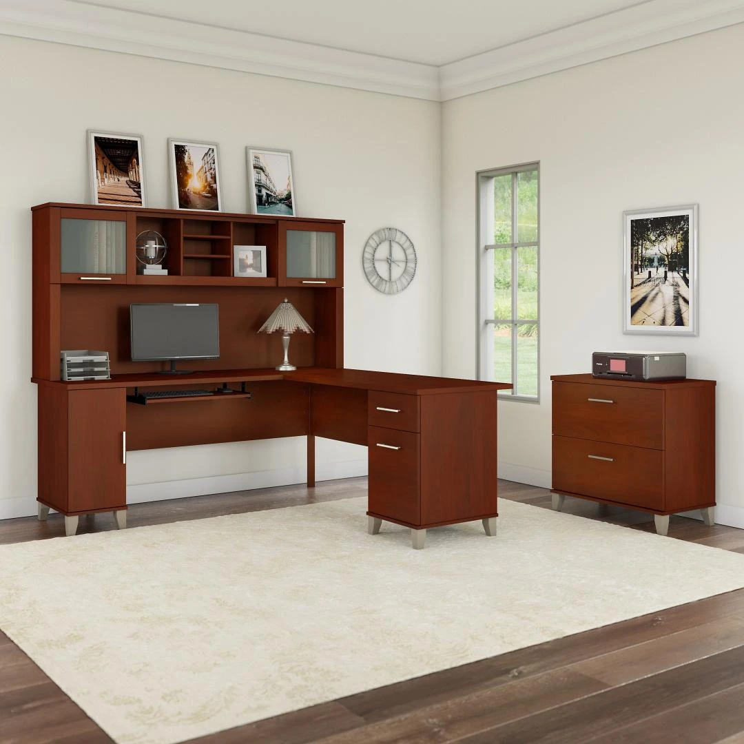 Bush Furniture Somerset 72W L Shaped Desk W Hutch And Lateral File Cabinet Hansen Cherry - SET009HC - Image 3