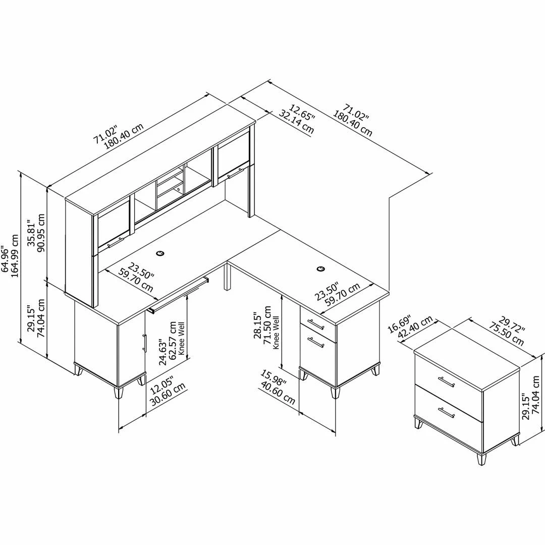 Bush Furniture Somerset 72W L Shaped Desk W Hutch And Lateral File Cabinet Hansen Cherry - SET009HC - Image 2
