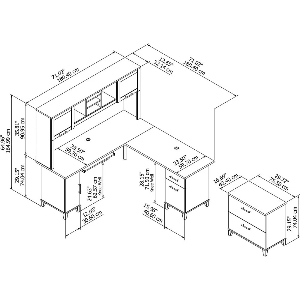 Bush Furniture Somerset 72W L Shaped Desk W Hutch And Lateral File Cabinet White - SET009WH - Image 3