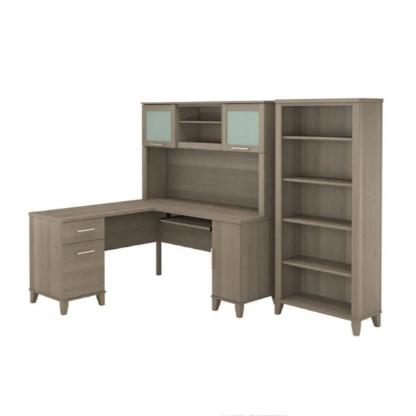 Bush Furniture Somerset 60"W L Shaped Desk With Hutch And Bookcase Ash Gray - SET010AG - Image 3