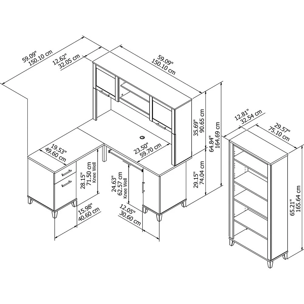 Bush Furniture Somerset 60"W L Shaped Desk With Hutch And Bookcase Ash Gray - SET010AG - Image 2