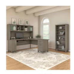 Bush Furniture Somerset 72"W L Shaped Desk With Hutch And Bookcase Ash Gray - SET011AG