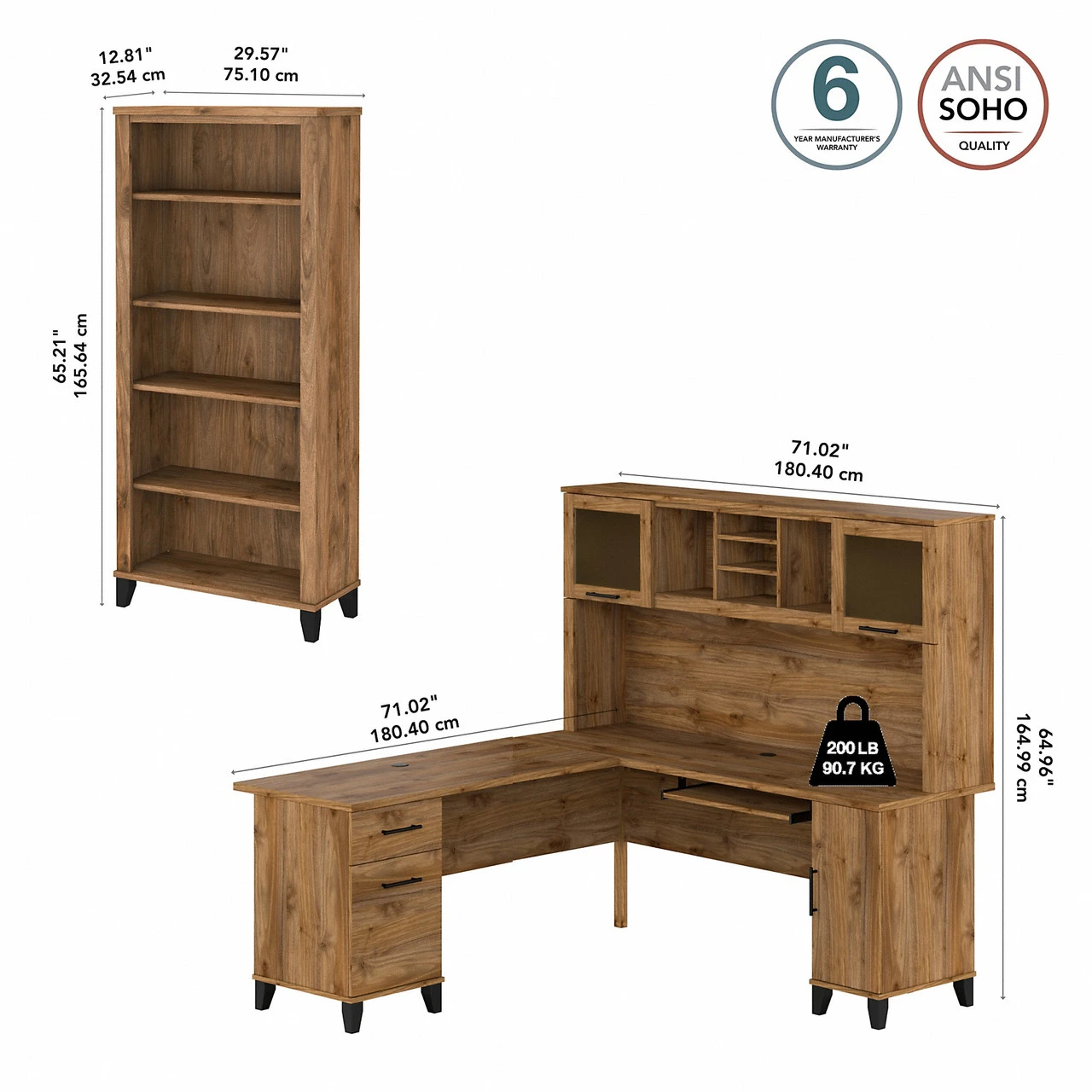 Bush Furniture 72W L Desk W Hutch And Bookcase - SET011FW - Image 3