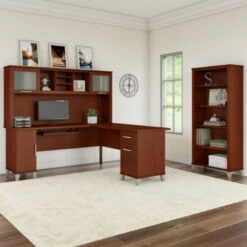 Bush Furniture Somerset 72"W L Shaped Desk With Hutch And Bookcase Hansen Cherry - SET011HC