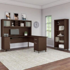 Bush Furniture Somerset 72"W L Shaped Desk With Hutch And Bookcase Mocha Cherry - SET011MR