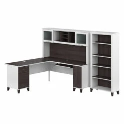 Bush Furniture 72W L Desk W Hutch And Bookcase - SET011SGWH