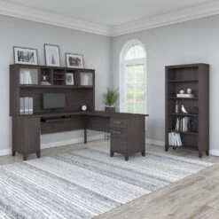 Bush Furniture Somerset 72"W L Shaped Desk With Hutch And Bookcase Storm Gray - SET011SG
