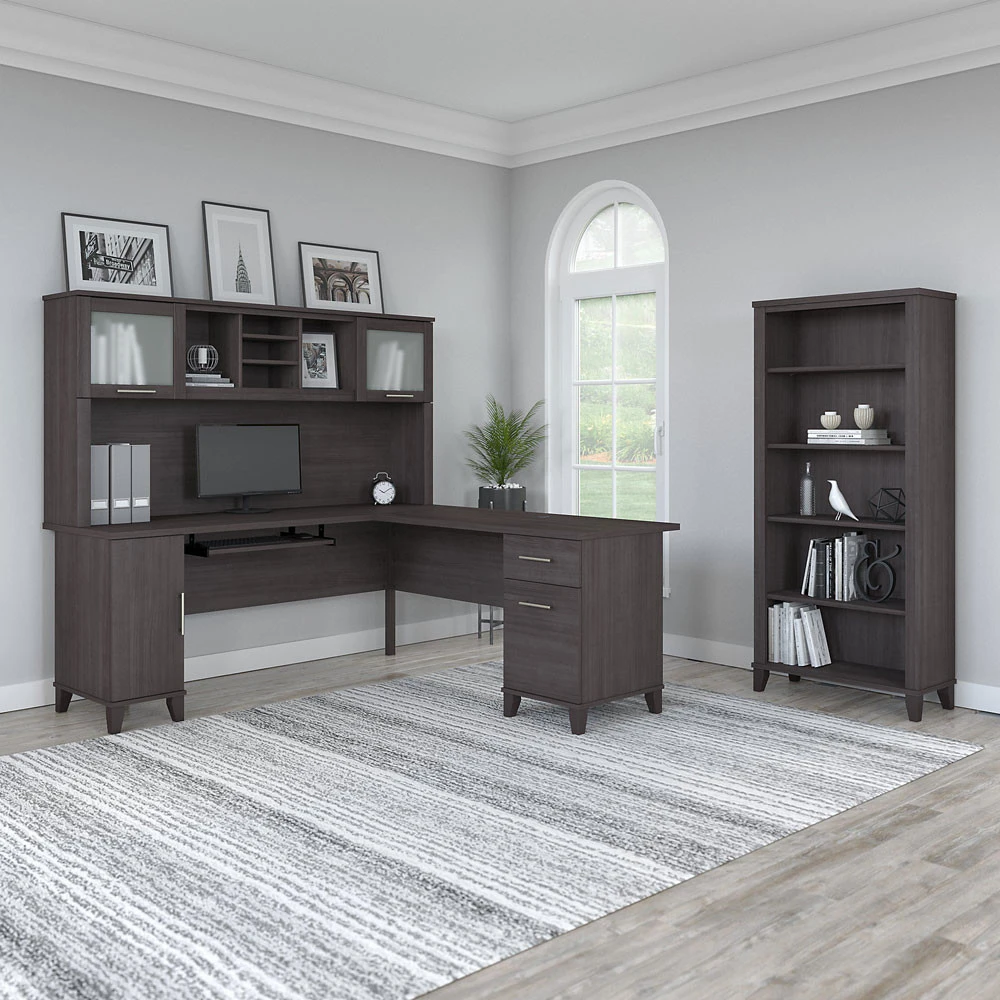 Bush Furniture Somerset 72"W L Shaped Desk With Hutch And Bookcase Storm Gray - SET011SG