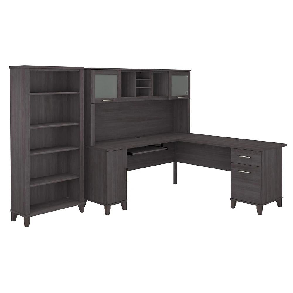 Bush Furniture Somerset 72"W L Shaped Desk With Hutch And Bookcase Storm Gray - SET011SG - Image 2