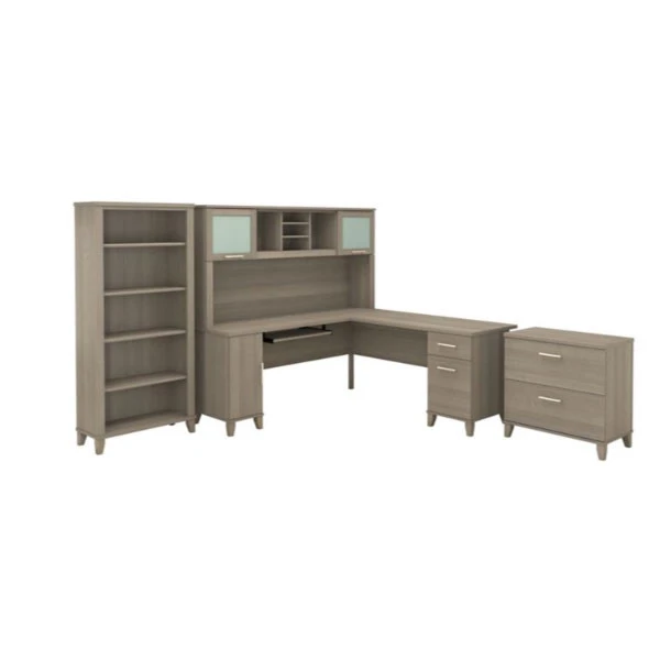Bush Furniture Somerset 72"W L Shaped Desk With Hutch, Lateral File And Bookcase Ash Gray - SET012AG - Image 3