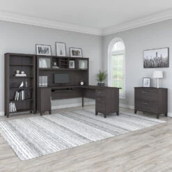 Bush Furniture Somerset 72"W L Shaped Desk With Hutch, Lateral File And Bookcase Storm Gray - SET012SG
