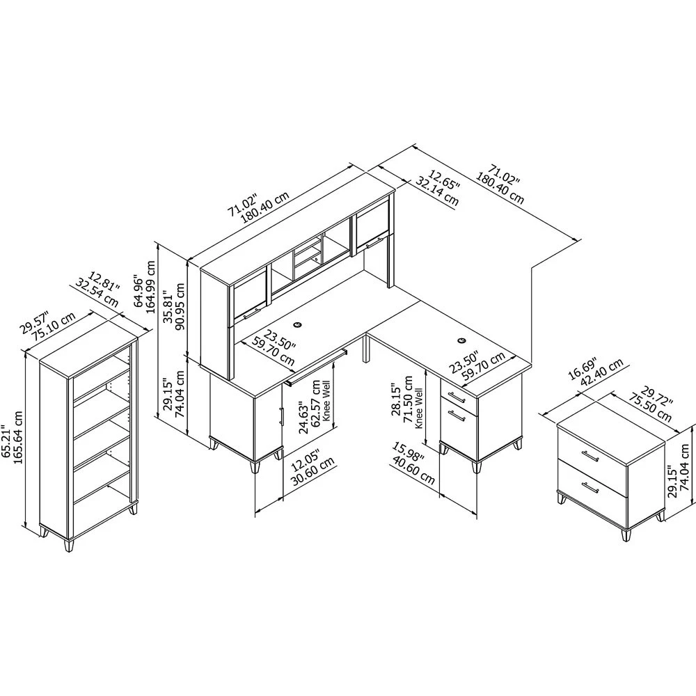 Bush Furniture Somerset 72"W L Shaped Desk With Hutch, Lateral File And Bookcase Ash Gray - SET012AG - Image 2