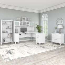 Bush Furniture Somerset 72"W L Shaped Desk With Hutch, Lateral File And Bookcase White - SET012WH