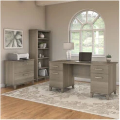 Bush Furniture Somerset 60" Desk With Lateral File And Bookcase Ash Gray - SET013AG