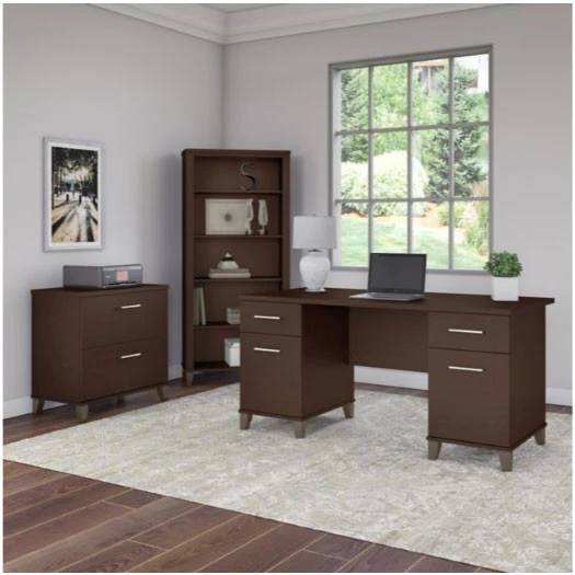 Bush Furniture Somerset 60" Desk With Lateral File And Bookcase Mocha Cherry - SET013MR