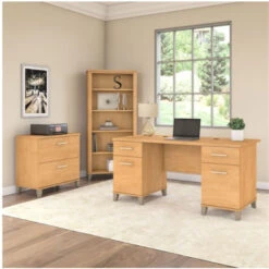 Bush Furniture Somerset 60" Desk With Lateral File And Bookcase Maple Cross - SET013MC