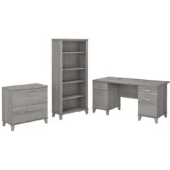 Bush Furniture Somerset 60" Desk With Lateral File And Bookcase Platinum Gray - SET013PG