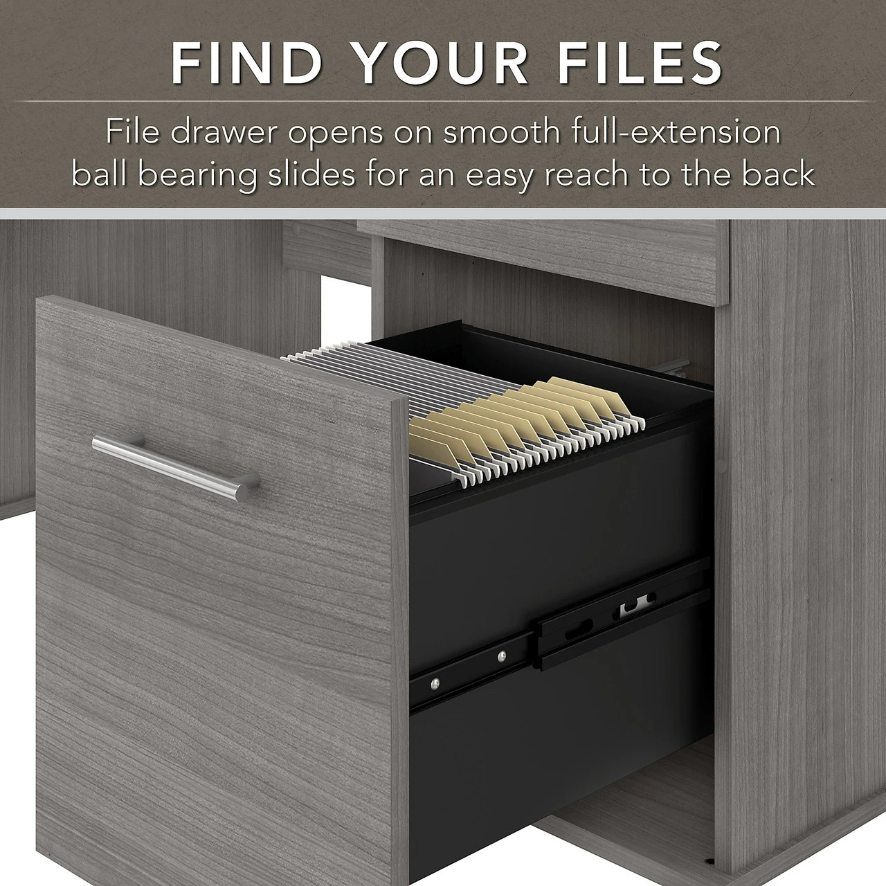 Bush Furniture Somerset 60" Desk With Lateral File And Bookcase Platinum Gray - SET013PG - Image 5