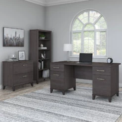 Bush Furniture Somerset 60" Desk With Lateral File And Bookcase Storm Gray - SET013SG