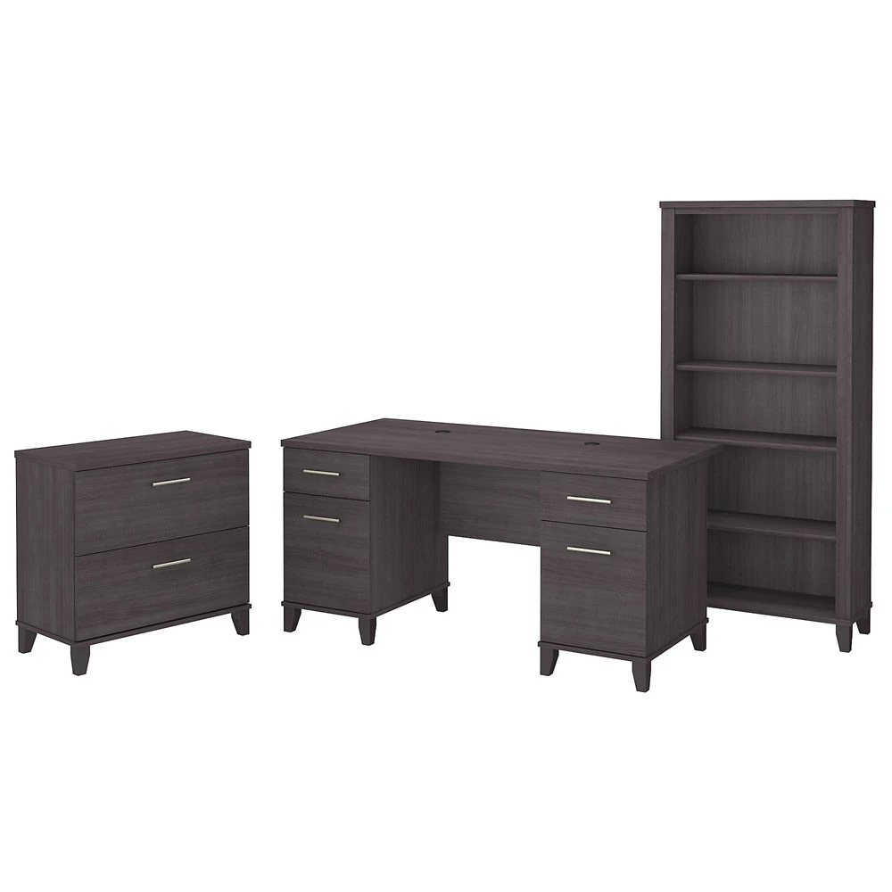 Bush Furniture Somerset 60" Desk With Lateral File And Bookcase Storm Gray - SET013SG - Image 2