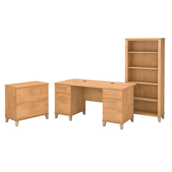 Bush Furniture Somerset 60" Desk With Lateral File And Bookcase Maple Cross - SET013MC - Image 3