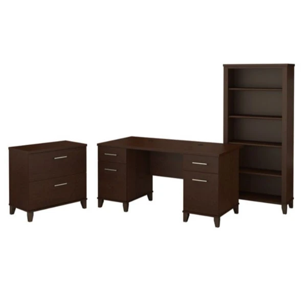 Bush Furniture Somerset 60" Desk With Lateral File And Bookcase Mocha Cherry - SET013MR - Image 3