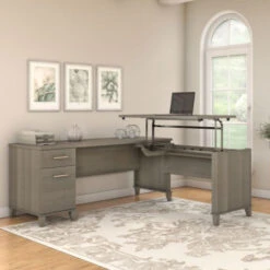 Bush Furniture Somerset 72"W Sit-to-Stand 3-Position L-Shaped Desk Ash Gray - SET014AG